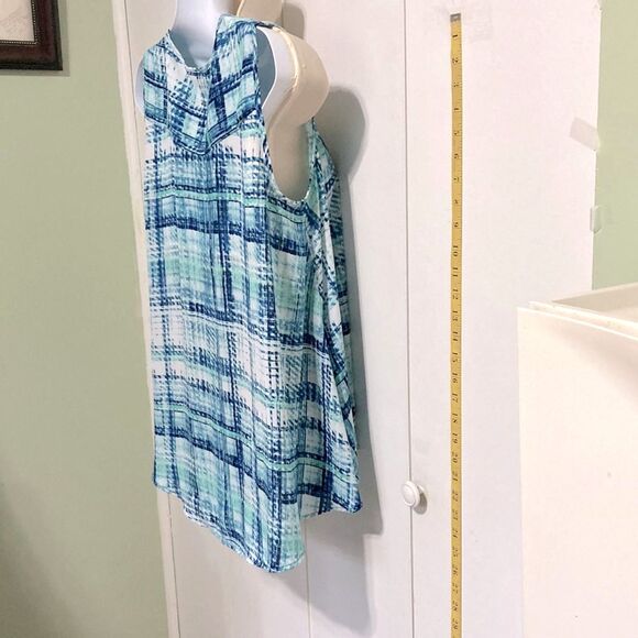 STYLE and CO High Low Sleeveless Swing Tank Top Blouse Blue White Womens Medium - Picture 5 of 11